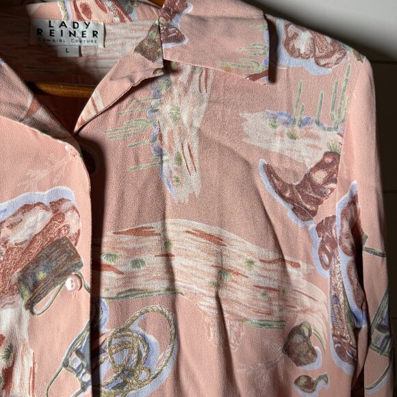 Lady Reiner Cowgirl Couture Long Sleeve Button Up Shirt Peach Size Large - Picture 7 of 7